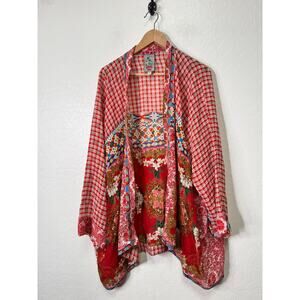 Johnny Was Samira Mixed-Print Embroidered back Silk Tie-Front Kimono